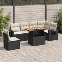 7-delige Loungeset met kussens poly rattan zwart - thumbnail