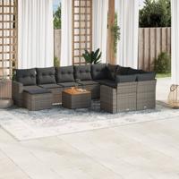 11-delige Loungeset met kussens poly rattan grijs - thumbnail