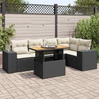 6-delige Loungeset met kussens poly rattan zwart - thumbnail