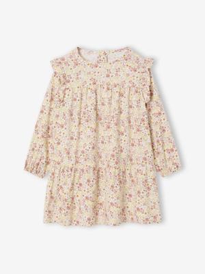 Bedrukte jurk met ruches voor meisjes vanille Bedrukte jurk met ruches voor meisjes vanille