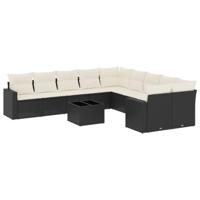 11-delige Loungeset met kussens poly rattan zwart - thumbnail
