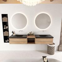 MONDIAZ BUKLA 200cm badmeubel met open module 40 kleur Washed Oak met 2 lades. Wastafel CLOUD dubbel 0 kraangaten kleur Urban. - thumbnail