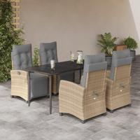 5-delige Tuinset met kussens poly rattan gemengd beige - thumbnail