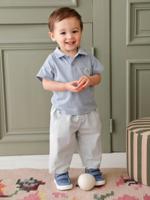 Babyset met polo en broek baby jongen blauw, gestreept - thumbnail