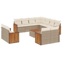 12-delige Loungeset met kussens poly rattan beige - thumbnail