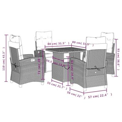 5-delige Tuinset met kussens poly rattan beige