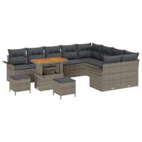 Tuinbankenset met kussen 12 pcs Grijs poly rattan - thumbnail