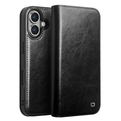 Qialino iPhone 16 Plus hoesje - Leren bookcase - Zwart Qialino iPhone 16 Plus hoesje - Leren bookcase - Zwart