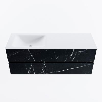 MONDIAZ VICA 130cm badmeubel onderkast Marquina 2 lades. Wastafel CLOUD links 1 kraangat, kleur Talc.