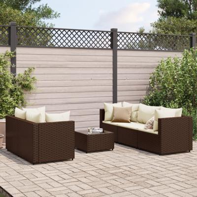 6-delige Loungeset met kussens poly rattan bruin