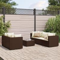 6-delige Loungeset met kussens poly rattan bruin - thumbnail