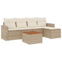 6-delige Loungeset met kussens poly rattan beige - thumbnail