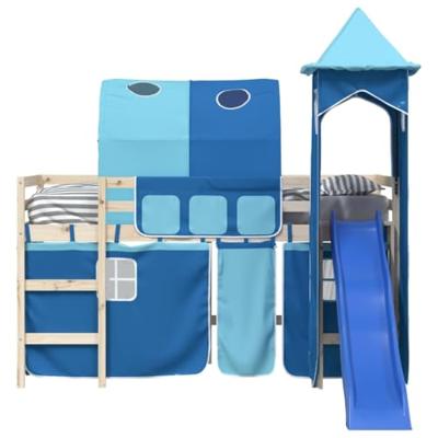 Gordijnen voor hoogslaper met tunnel en toren blauw Gordijnen voor hoogslaper met tunnel en toren blauw
