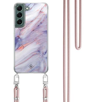 Samsung Galaxy S22 Plus hoesje met rosegoud koord - Marmer paars