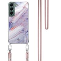 Samsung Galaxy S22 Plus hoesje met rosegoud koord - Marmer paars - thumbnail