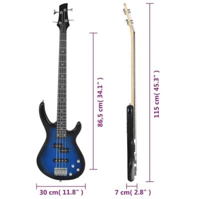 VidaXL Basgitaar voor beginners elektrisch met tas 4/4 46" blauw zwart VidaXL Basgitaar voor beginners elektrisch met tas 4/4 46" blauw zwart