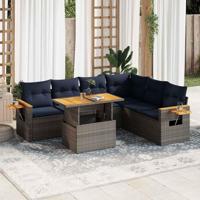 7-delige Loungeset met kussens poly rattan acacia grijs - thumbnail