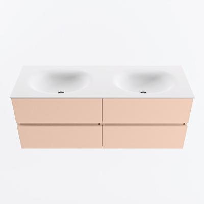 MONDIAZ VICA 130cm badmeubel onderkast Rosee 4 lades. Wastafel MOON dubbel 2 kraangaten, kleur Talc.