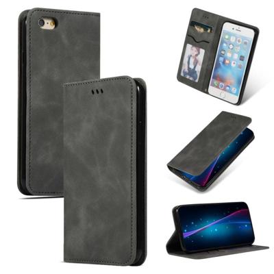 Retro huid voelen Business magnetische horizontale Flip lederen case voor iPhone 6S plus & 6 plus (donkergrijs)