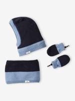 Set jongensbaby bivakmuts + snood + wanten tweekleurig marineblauw - thumbnail