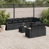 8-delige Loungeset met kussens poly rattan zwart - thumbnail