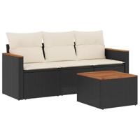 4-delige Loungeset met kussens poly rattan zwart - thumbnail