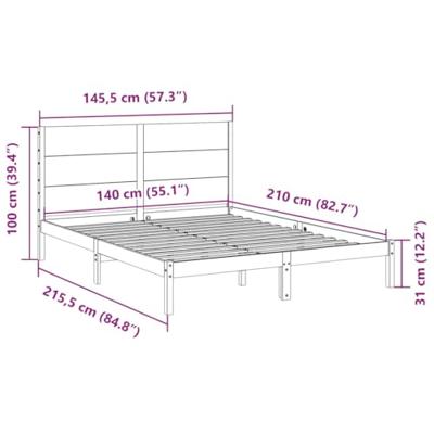 Bedframe extra lang zonder matras massief hout wit 140x210 cm