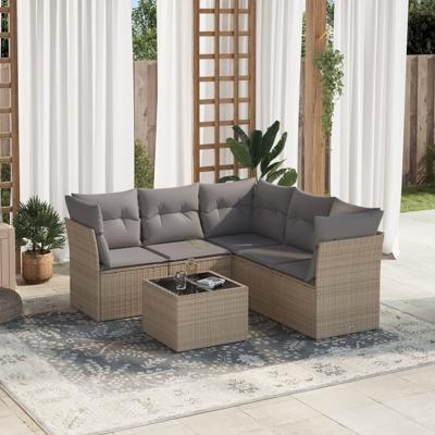 5-delige Loungeset met kussens poly rattan beige - thumbnail