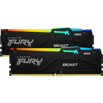 Kingston FURY Beast RGB Werkgeheugenset voor PC DDR5 64 GB 2 x 32 GB Non-ECC 6000 MHz 288-pins DIMM CL36 KF560C36BBEAK2-64 Kingston FURY Beast RGB Werkgeheugenset voor PC DDR5 64 GB 2 x 32 GB Non-ECC 6000 MHz 288-pins DIMM CL36 KF560C36BBEAK2-64