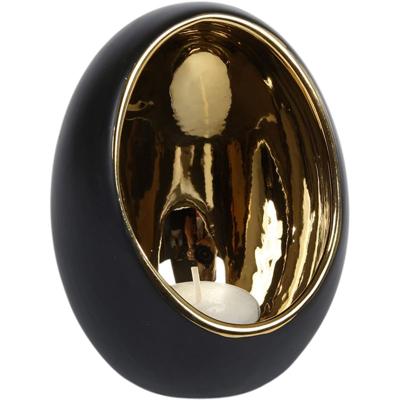 Theelichthouder Pim 9.5x9.5x12.5 cm Goud/Zwart/Aardewerk