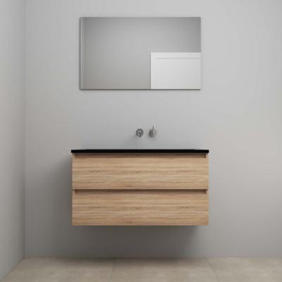 On-Line Badkamermeubelset - 100 cm - Voorgemonteerd - Ladestructuur - Acryl Wastafel - zonder Kraangat - Spiegel - Eiken