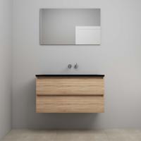 On-Line Badkamermeubelset - 100 cm - Voorgemonteerd - Ladestructuur - Acryl Wastafel - zonder Kraangat - Spiegel - Eiken - thumbnail