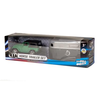 Basic City die-cast jeep met paardentrailer groen/zwart
