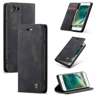 CaseMe-013 multifunctionele Retro Frosted horizontale Flip lederen hoes for iPhone 7 / 8, met kaartsleuf & houder & Wallet(Black)