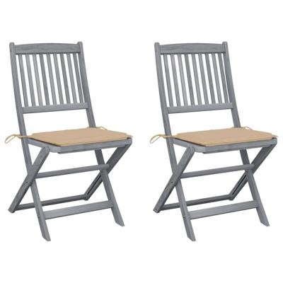 VidaXL Set van 2 klapstoelen met kussens, gemaakt van massief acaciahout.