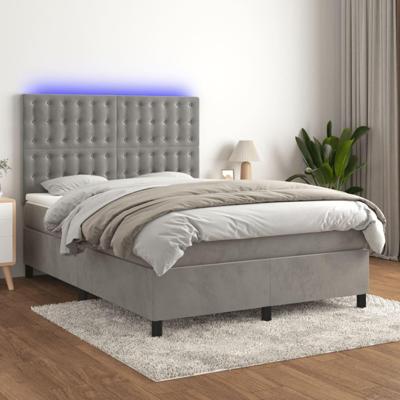 Boxspring met matras en LED fluweel lichtgrijs 140x200 cm