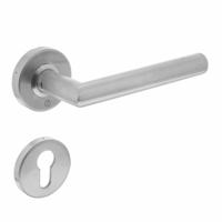 Deurkruk recht Hoek 90° brandvertragend 9mm op rozet met nok 7mm RVS met profielcilinder plaatje - thumbnail