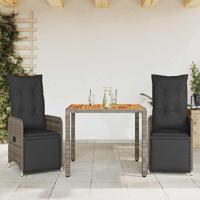 3-delige Bistroset met kussens poly rattan grijs - thumbnail