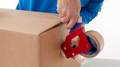 tesa Tapedispenser 06300-1-0 Blauw, Rood Rolbreedte (max.): 50 mm Rollengte (max.) 66 m Met reminrichting, Met mesbescherming, Met de hand instelbaar