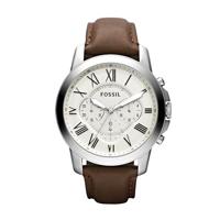 Fossil heren chronograaf Grant bruin lederen band horloge 44 mm FS4735 - thumbnail