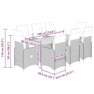 9-delige Bistroset met kussens poly rattan grijs