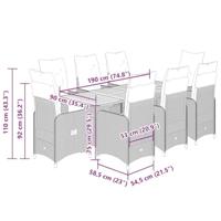 9-delige Bistroset met kussens poly rattan grijs - thumbnail