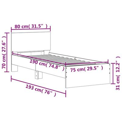 Bedframe met hoofdbord en LED-verlichting betongrijs 75x190 cm Bedframe met hoofdbord en LED-verlichting betongrijs 75x190 cm