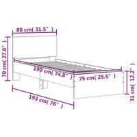 Bedframe met hoofdbord en LED-verlichting betongrijs 75x190 cm - thumbnail