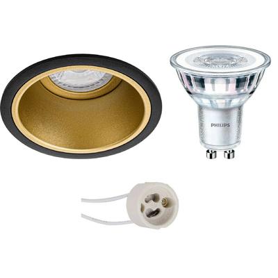 LED Spot Set - Pragmi Minko Pro - GU10 Fitting - Inbouw Rond - Mat Zwart/Goud - Verdiept - Ø90mm - Philips - CorePro 827 36D - 4W - Zeer Warm Wit 2700K - Dimbaar