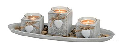 Theelichtset met dienblad voor 3 theelichtjes, grijs (B/H/D) 39 x 10 x 14 cm