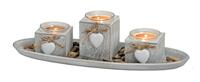 Theelichtset met dienblad voor 3 theelichtjes, grijs (B/H/D) 39 x 10 x 14 cm - thumbnail
