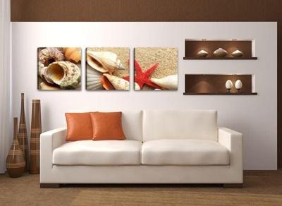 Schilderij - Schelpen, Beige, 150X50, 3luik