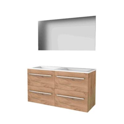 Basic-Line Basic 46 Badkamermeubelset - 120 x 46 cm - Met Grepen - 4 Lades - Acryl Wastafel - Zonder Kraangat - Spiegel - Whisky Oak