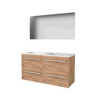 Basic-Line Basic 46 Badkamermeubelset - 120 x 46 cm - Met Grepen - 4 Lades - Acryl Wastafel - Zonder Kraangat - Spiegel - Whisky Oak - thumbnail